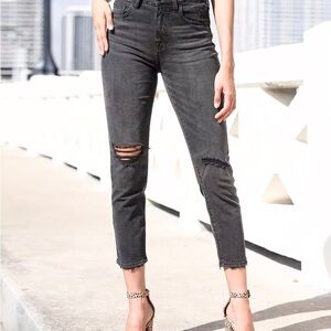 Willow & Root 31 (US 13) High Rise Mom Jeans Womens Faded Black Ankle Distressed